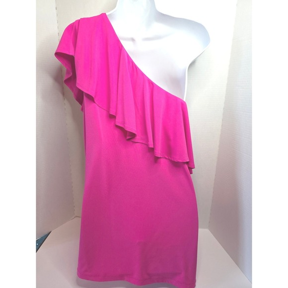 INC International Concepts Hot Pink One Shoulder Ruffle Top XL - Picture 4 of 7